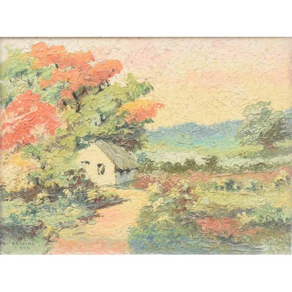 Delfino `Casa no campo`, o.s.m. - 29 x 39 cm MI e 48 x 58 cm ME. Assinado e datado 1946