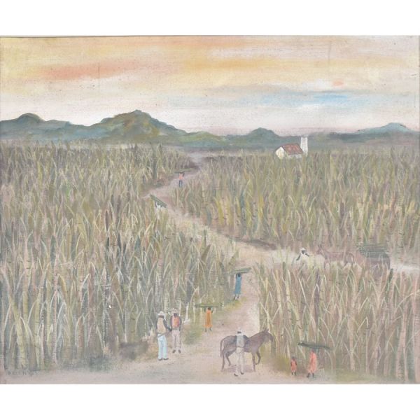 Dirce Pires - Arte naif `Canavial`, o.s.t. - 54 x 65 cm MI e 78 x 89 cm ME. Assinado.