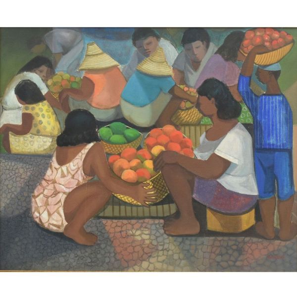 Meirelles `Mulheres vendendo frutas`, o.s.t. - 61 x 50 cm MI e 85 x 96 cm ME. Assinado