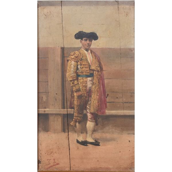 J. A. – Escola espanhola `Toureiro`, o.s.m. - 27 x 16 cm MI e 30 x 19 cm ME. Assinado