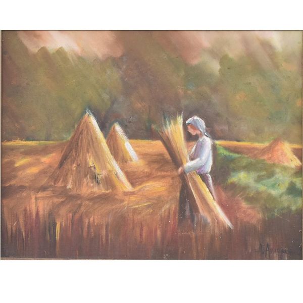 Armando Amorim `Colheita de trigo`, o.s.t. - 27 x 35 cm MI e 50 x 57 cm ME. Assinado