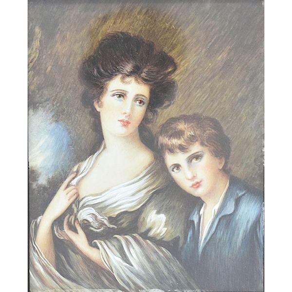 Pintura europeia sobre porcelana `Figuras`. Med. 16 x 13 cm MI e 23 x 20 cm ME.