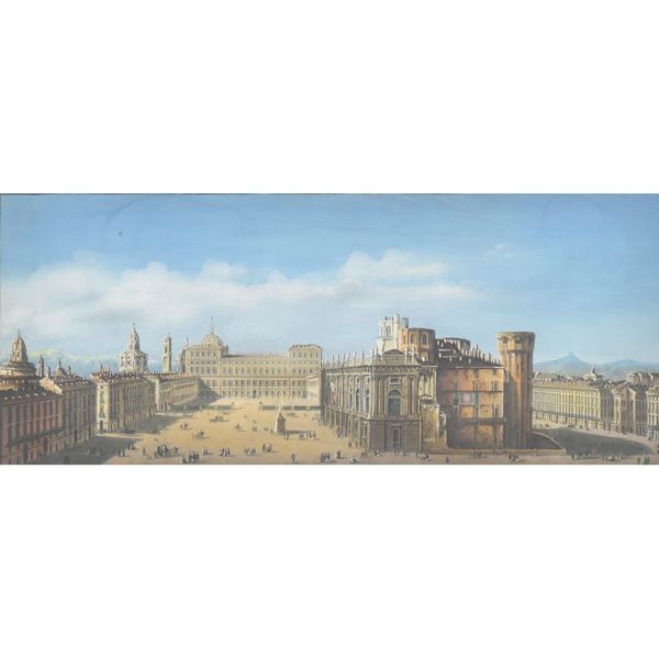 `Torino`. Gravura italiana colorida. Med. 20 x 49 cm MI e 45 x 84 cm ME.