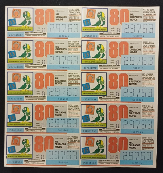 LOTEROFILIA ( BRASIL) ANTIGA CARTELA CONTENDO 10 BILHETES DE LOTERIA ( 24/05/1989 ) PEÇA TEMÁTICA " HOMENAGEM AO REVENDEDOR LOTÉRICO " .
