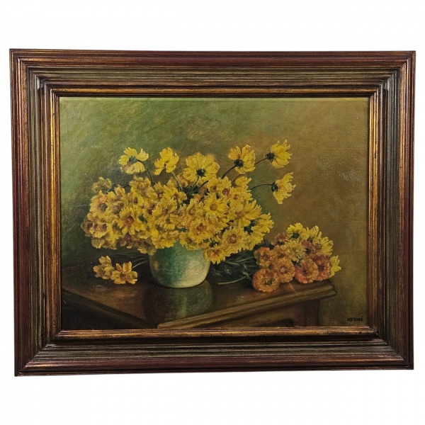 Autor não identificado. Vaso com flores amarela - o.s.t. - 80 x 60 cm - assinado no cid.