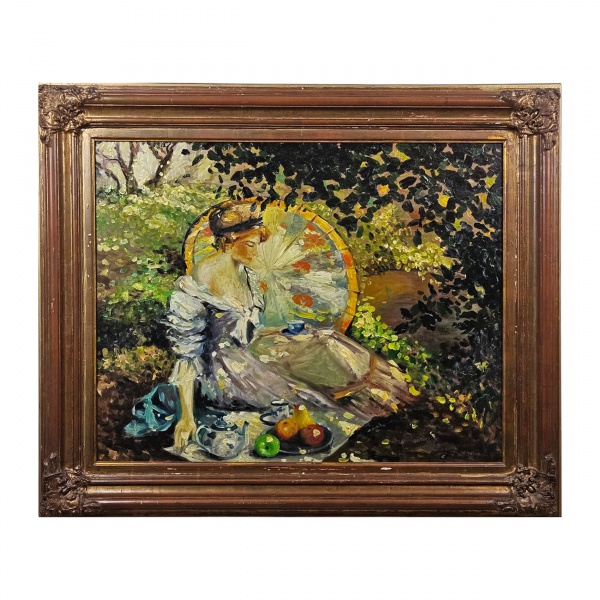 Autor não identificado. Moça no jardim - o.s.t. - 92 x 73 cm - assinado no cid.