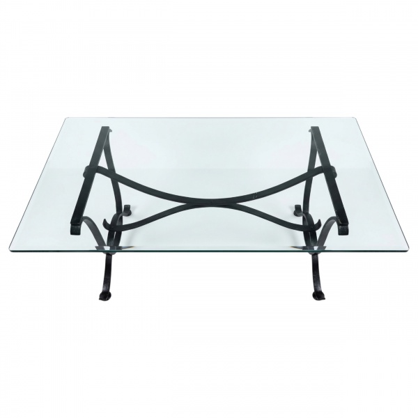 Mesa para sala de jantar, com design limpo e contemporâneo, composta por base de ferro pintado em oreto com linhas curvas e estrutura minimalista. Tampo em vidro retangular de 20mm. 205 x 100 x 76 cm