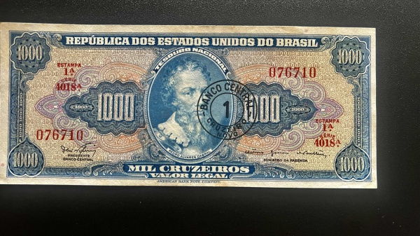 Cédula de Mil Cruzeiros - com Carimbo 1 Cruzeiro Novo - Mbc-Sob