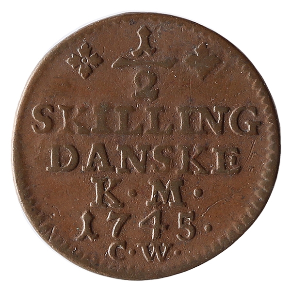 Lote 356 Dinamarca, Skilling, 1745. Cobre. KM# 545, N# 192930 Valor atual: R$ 16,00