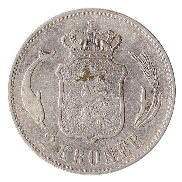 Lote 360 Dinamarca, 2 Kroner, 1875. Prata 800. KM# 798, N# 8493 Valor atual: R$ 120,00