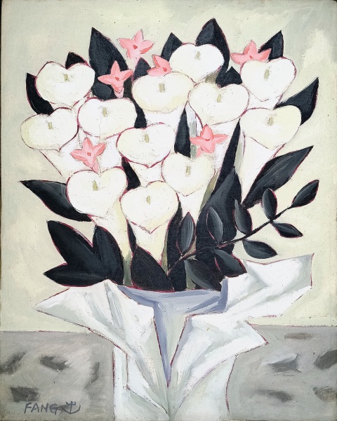 Lote 54 FANG - Vaso com flores - óleo sobre tela - ass.inf.esq., dat. 1987- São Paulo ... Valor atu