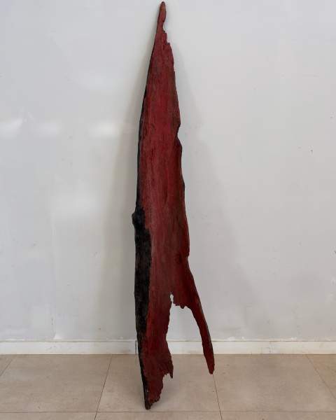 Escultura de Madeira, Autoria Anônima - Peça de grande presença e caráter escultórico, destacando-se pelas dimensões expressivas e pela materialidade da madeira. Medindo 257 cm de comprimento e 42 cm