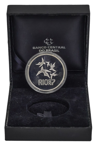 Moeda do Brasil - 5 Reais - Jogos Panamericanos - RIO2007 - 2007 - Prata (.925) 27 gr 40 mm - Com estojo , sem certificado - Cat. AI P742