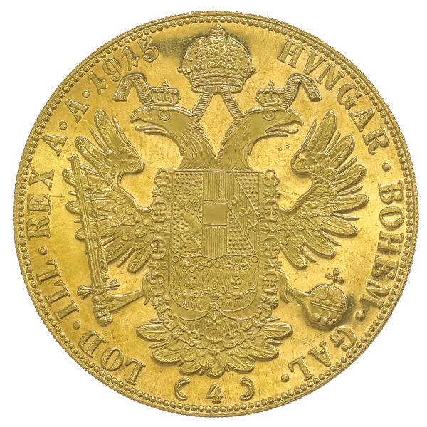 Moeda da Austria - 4 Ducados - 1915 - OURO(.986) - 14 g - 40 mm - KM# 2276 - Prooflike - LANCE LIVRE