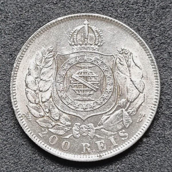 Moeda Brasil - 200 Réis 1867 RARA Variante GALHO SOLTO! - Linda Moeda SOBERBA c/ Parte do Brilho! -