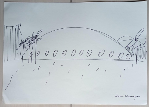 Oscar Niemeyer- Desenho sobre papel, 30x42. — Oscar Niemeyer