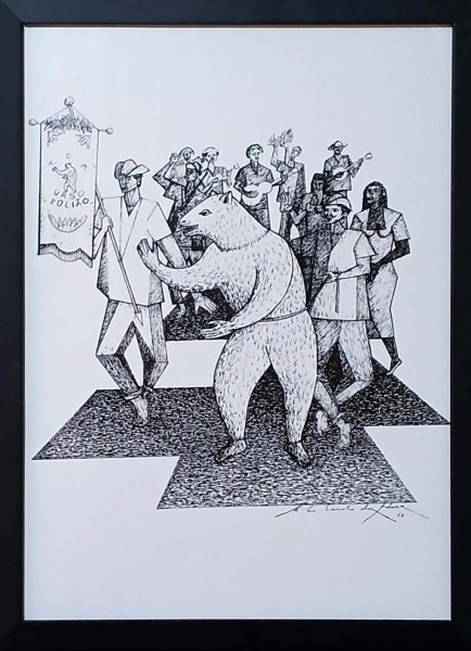 Abelardo da Hora - 1924/2014 - Gravura impressa, intitulada "La Ursa", medindo 30x40cm, com moldura. Abelardo da Hora foi um escultor, desenhista, gravador e ceramista brasileiro. Ficou conhecido por retratar as mulheres e os temas regionais, se destacando como um dos maiores escultores do século XX em Pernambuco. — ABELARDO DA HORA