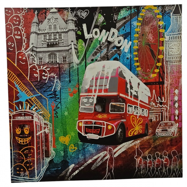 Autor não identificado. Cidade de Londres - oleogravura com interferância  - 120 x 120 cm.
