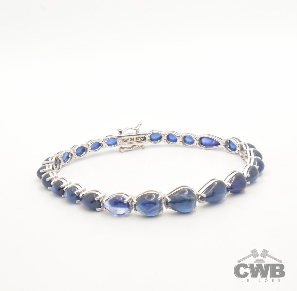 CONDIÇÃO ESPECIAL: 3x SEM JUROS: Pulseira RIVIERA degrade em Ouro Branco 18K com 34,67 Cts em Safira