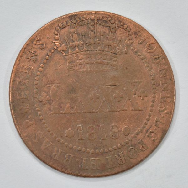 Moeda de cobre, Brasil - LXXX réis - 1818, Rio , cunhag