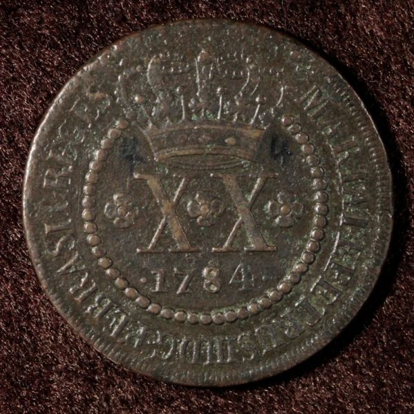 Moeda de cobre Brasil, V reis 1781, apresenta um pequen