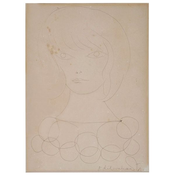 DI CAVALCANTI - Desenho sobre papel, `rosto de mulher`, década de 60/70, ...