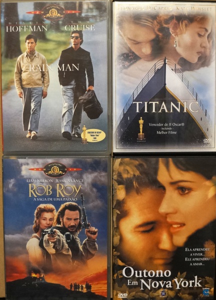 4 DVDs, filmes: Titanic / Rain Man / Outono em Nova Yor