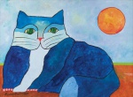 ALDEMIR MARTINS. Gato azul - a.s.t. - 60 x 81 cm - assinado e datado 2002 no cie e verso. (Com certificado).