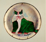 ALDEMIR MARTINS. Gato verde - a.s.c. - 38 cm diâmetro - assinado no c.i. (No estado). (Com certificado).