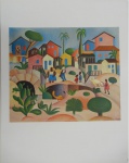 TARSILA DO AMARAL. Morro da favela - gravura - 24 x 28,5 cm - assinada e datada 1926 no cid. (Editada por Lanzara S. A. Gráfica e Editora em 1967).