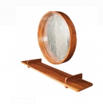 Sérgio Rodrigues. Console e espelho, originais, de madeira nobre encascada de jacarandá. 125 x 28 cm. e 70 cm diâmetro.(espelho)