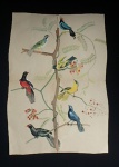 Espetacular pinturas sobre cartão, com marca de dobraduras, tema de pássaros. Med. 37x54cm sem moldura.