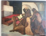 Sem assinatura, "Monges rezando", óleo sobre madeira, 36x46cm. Sem moldura