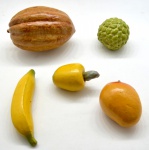 5 (Cinco) Frutas (Cacau, Banana, Cajú, Manga, Fruta Conde). Moldados em Cerâmica.