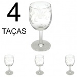 4 (Quatro) Taças para Vinho em Fino Vidro com Lapidação Acidada em Baixo Relevo, Medida: 17 x 7 cm. (Diâmetro da Borda).