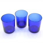 3 (Três) Copinhos em Fino Vidro Azul Cobalto. Medida: Diâmetro da Base X Altura = 5 x 7 cm.