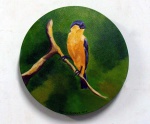 Sergio Spencer - quadro óleo sobre tela 30cm diâmetro , pássaro Caboclinho