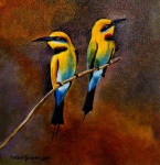 Sergio Spencer - quadro óleo sobre tela 30x30cm casal de abelharudo com moldura