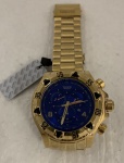 TEMEITE- lindíssimo relógio masculino de acordo inoxidável, banhado a ouro, com fundo azul, grande quadrante ( ao gosto INVICTA)  cerca 50 mm. Lindíssimo ! Novo e sem uso! Ainda com a etiqueta.