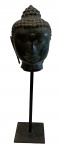 ESCULTURA ORIENTAL-  escultura de bronze , base de madeira medindo 66 cm alt.