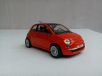 Miniatura Fiat 500, ferro, pneus borracha, rodas livres, escala 1/43, Falta Retrovisores; aprox. 8 x 4 x 4cm, vendido no estado apresentado nas fotos
