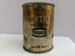 Antiga Lata Óleo Texaco Textop, aprox. 7 x 5,5cm, Cheia (100ml), Lacrada, apresenta marcas do tempo, vendido no estado