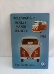 Placa Litografada Ilustração VW KOMBI, metal, importada; aprox. 30 x 20cm