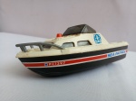 Miniatura Tomy Lancha Sea Patrol, Made in Taiwan, 1978, escala 1/43, plástico, aprox. 12 x 5 x 5cm, apresenta marcas de uso