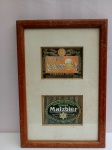 Quadro Emoldurado, aprox. 36 x 25cm, Contendo 2 Imagens de Rótulos de Cerveja, Brahma Malzbier e Brahma Chopp, vidro translúcido, moldura apresenta desgastes