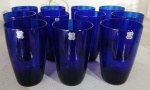 Jogo de 11 copos para água em cristal HERING Azul cobalto . Medem 12 cm
