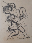 TERUZ - Antigo desenho assinado  datado de 1973 "Meninas no Balanço". Medida 32x25cm . No estado, (com marcas do tempo).