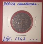 Moeda, 1 Franco, ano de 1943, Africa Equatorial, raridade