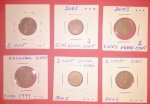 6 Moedas de Euros de 1 - 2 - 5 Cent, anos de 1999, 2000, 2002 e 2003, todas diferentes, moedas de coleção