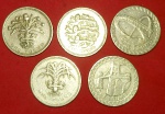 5 Libras, Inglesas, todas valor de uma libra, e desenhos diferentes, para colecionar